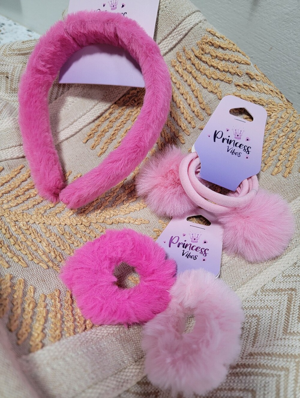 Princess Vibes Kids Pink Fuzzy Hair Accessory Set